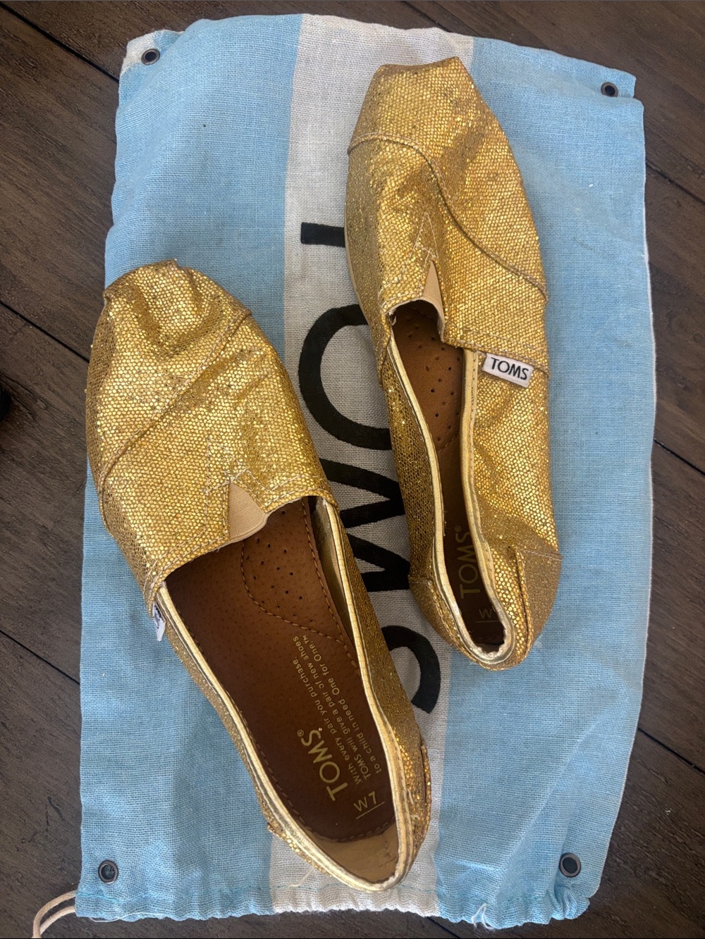 TOMS Gold Sparkle Classic Slip-On Flats
